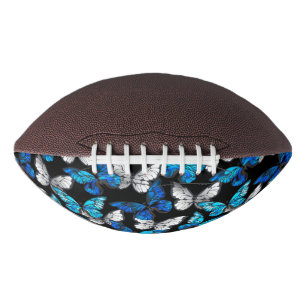 Dark Seamless Pattern with Blue Butterflies Morpho American Football