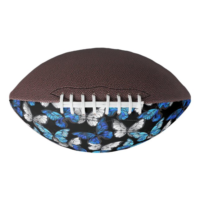 Dark Seamless Pattern with Blue Butterflies Morpho American Football (Front)