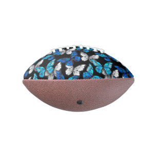 Dark Seamless Pattern with Blue Butterflies Morpho American Football