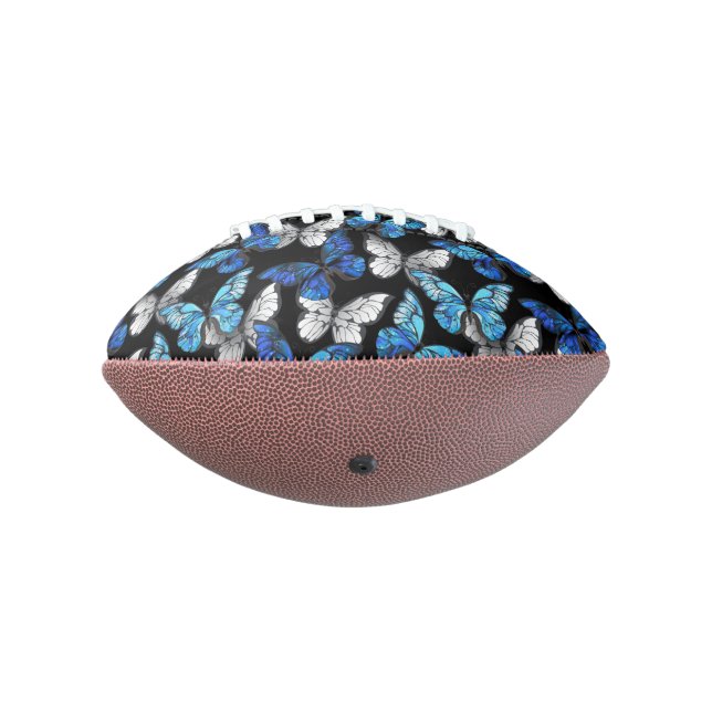 Dark Seamless Pattern with Blue Butterflies Morpho American Football (Rotated 270)