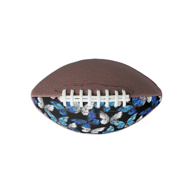 Dark Seamless Pattern with Blue Butterflies Morpho American Football (Front)