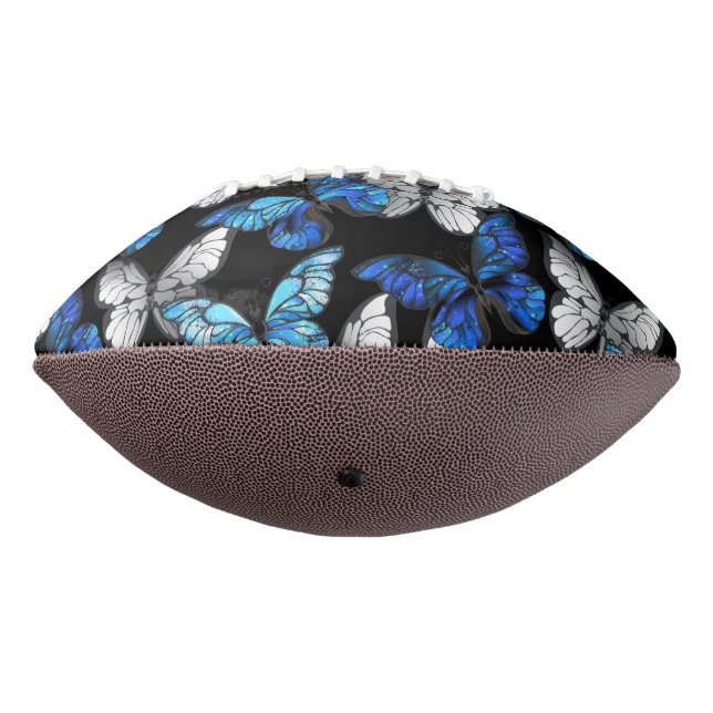 Dark Seamless Pattern with Blue Butterflies Morpho American Football (Rotated 270)