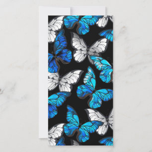 Dark Seamless Pattern with Blue Butterflies Morpho Announcement