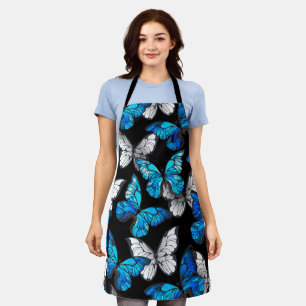 Dark Seamless Pattern with Blue Butterflies Morpho Apron