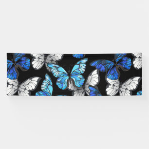 Dark Seamless Pattern with Blue Butterflies Morpho Banner