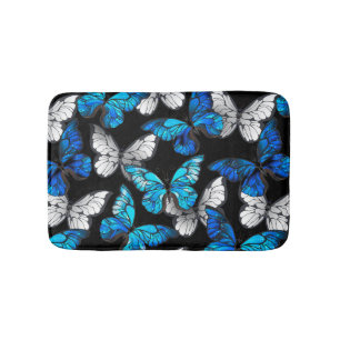 Dark Seamless Pattern with Blue Butterflies Morpho Bath Mat