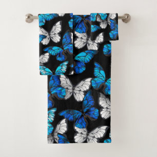 Dark Seamless Pattern with Blue Butterflies Morpho Bath Towel Set