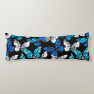 Dark Seamless Pattern with Blue Butterflies Morpho Body Cushion
