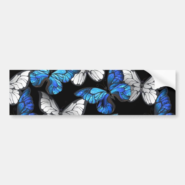 Dark Seamless Pattern with Blue Butterflies Morpho Bumper Sticker (Front)