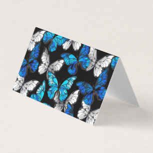 Dark Seamless Pattern with Blue Butterflies Morpho Business Card