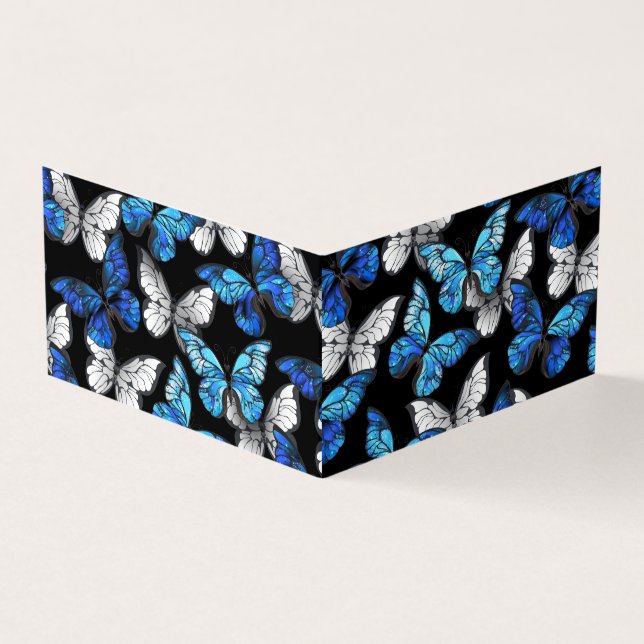 Dark Seamless Pattern with Blue Butterflies Morpho Business Card (Outside)