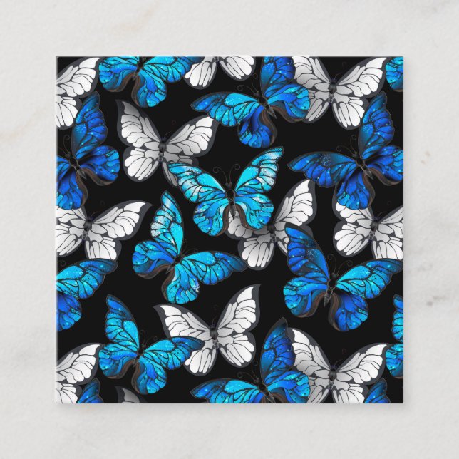 Dark Seamless Pattern with Blue Butterflies Morpho Calling Card (Front)
