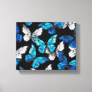 Dark Seamless Pattern with Blue Butterflies Morpho Canvas Print
