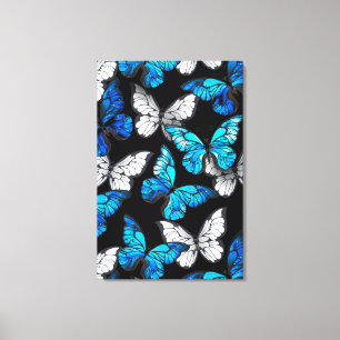 Dark Seamless Pattern with Blue Butterflies Morpho Canvas Print
