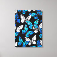 Dark Seamless Pattern with Blue Butterflies Morpho