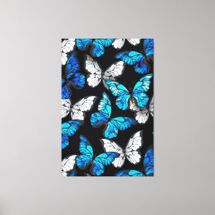 Dark Seamless Pattern with Blue Butterflies Morpho Canvas Print