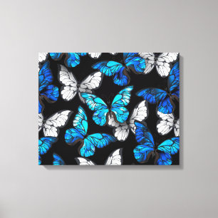 Dark Seamless Pattern with Blue Butterflies Morpho Canvas Print