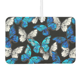 Dark Seamless Pattern with Blue Butterflies Morpho Car Air Freshener