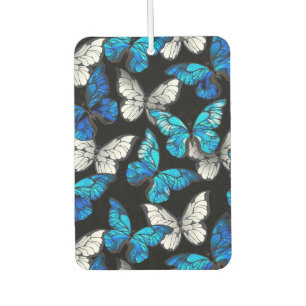 Dark Seamless Pattern with Blue Butterflies Morpho Car Air Freshener