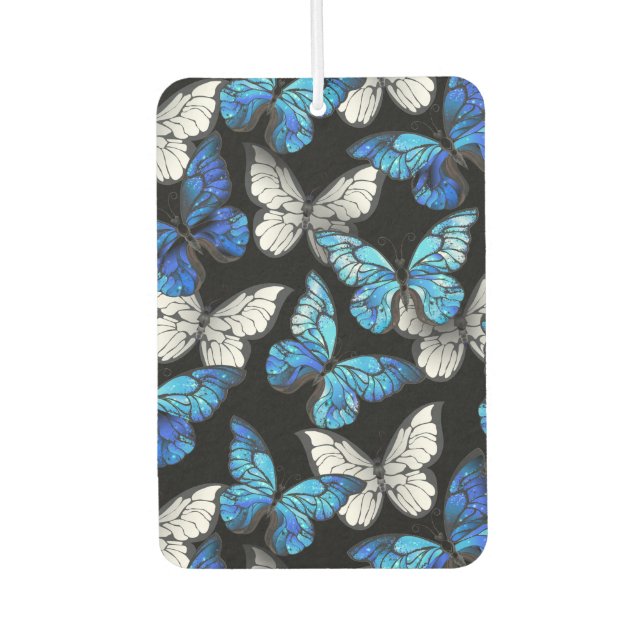 Dark Seamless Pattern with Blue Butterflies Morpho Car Air Freshener (Front)