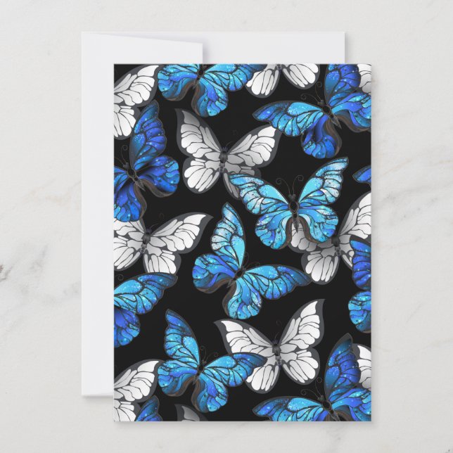 Dark Seamless Pattern with Blue Butterflies Morpho Card (Front)