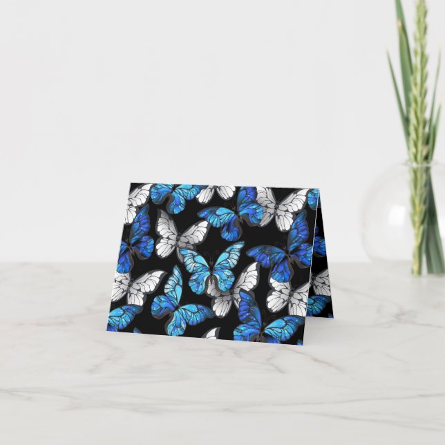 Dark Seamless Pattern with Blue Butterflies Morpho Card (Front)