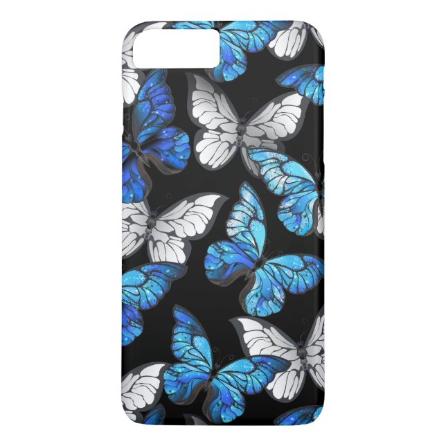 Dark Seamless Pattern with Blue Butterflies Morpho Case-Mate iPhone Case (Back)