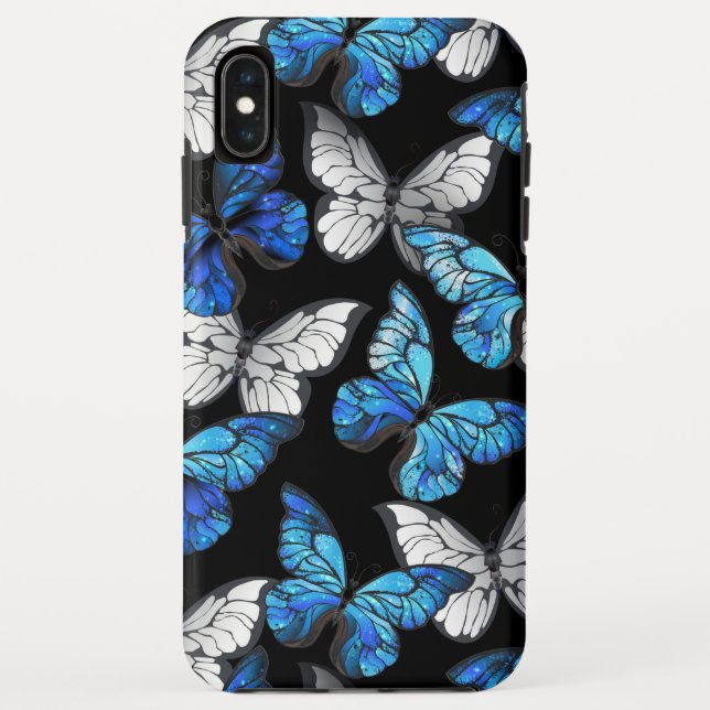 Dark Seamless Pattern with Blue Butterflies Morpho Case-Mate iPhone Case (Back)