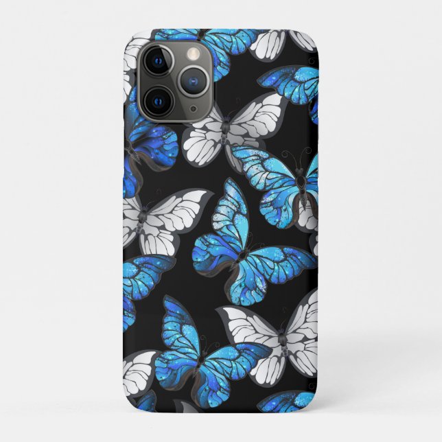Dark Seamless Pattern with Blue Butterflies Morpho Case-Mate iPhone Case (Back)