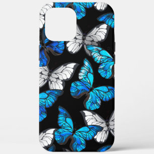 Dark Seamless Pattern with Blue Butterflies Morpho iPhone 12 Pro Max Case