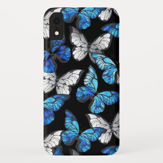 Dark Seamless Pattern with Blue Butterflies Morpho Case-Mate iPhone Case (Back)