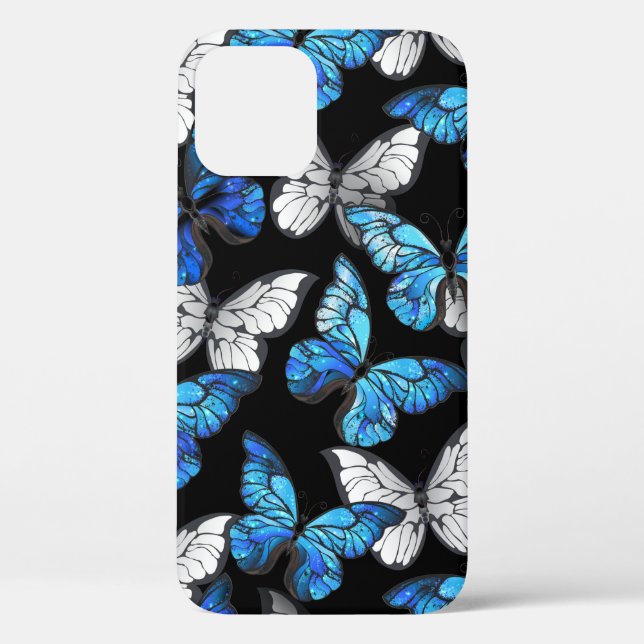Dark Seamless Pattern with Blue Butterflies Morpho Case-Mate iPhone Case (Back)