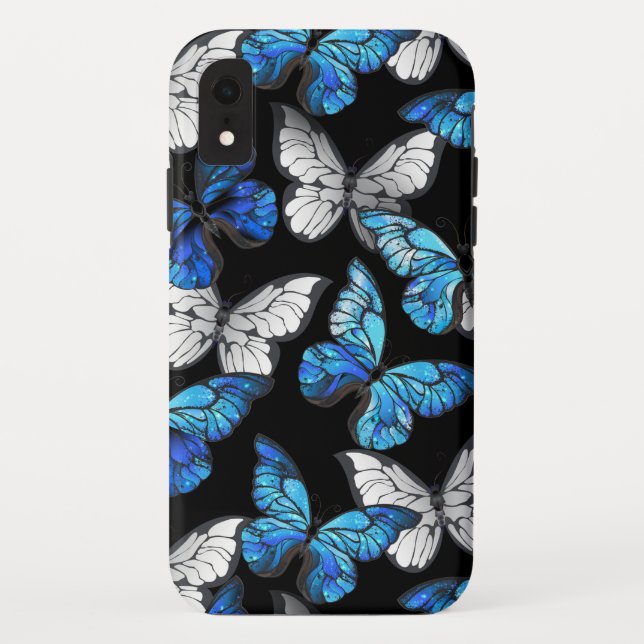 Dark Seamless Pattern with Blue Butterflies Morpho Case-Mate iPhone Case (Back)