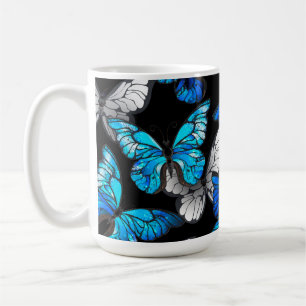 Dark Seamless Pattern with Blue Butterflies Morpho Coffee Mug
