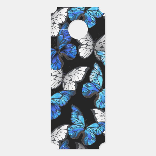Dark Seamless Pattern with Blue Butterflies Morpho Door Hanger (Front)