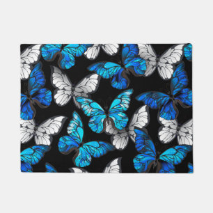 Dark Seamless Pattern with Blue Butterflies Morpho Doormat