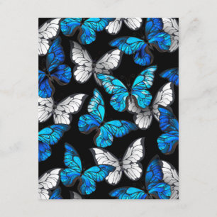 Dark Seamless Pattern with Blue Butterflies Morpho Enclosure Card
