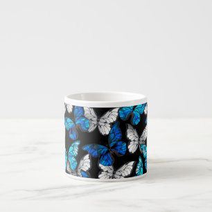 Dark Seamless Pattern with Blue Butterflies Morpho Espresso Cup