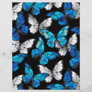 Dark Seamless Pattern with Blue Butterflies Morpho Flyer