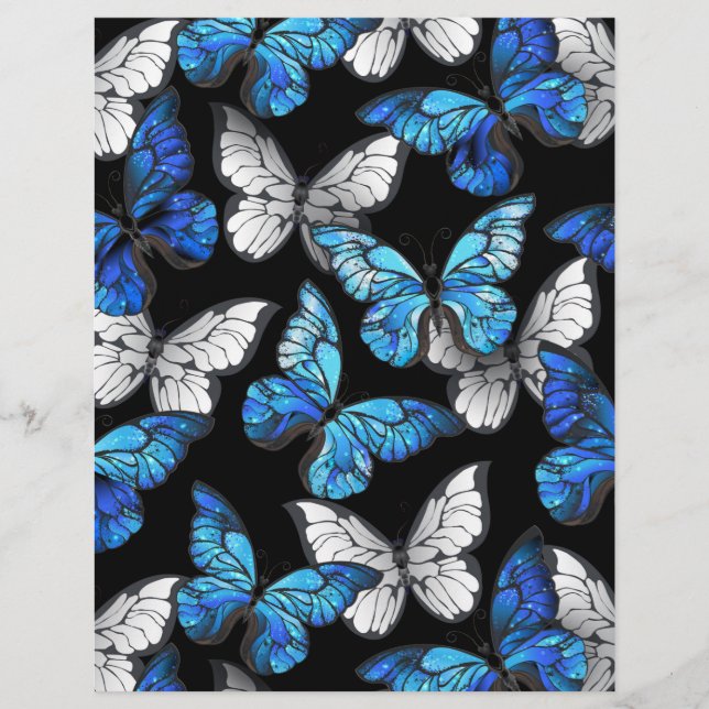 Dark Seamless Pattern with Blue Butterflies Morpho Flyer (Front)