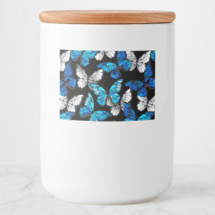 Dark Seamless Pattern with Blue Butterflies Morpho Food Label