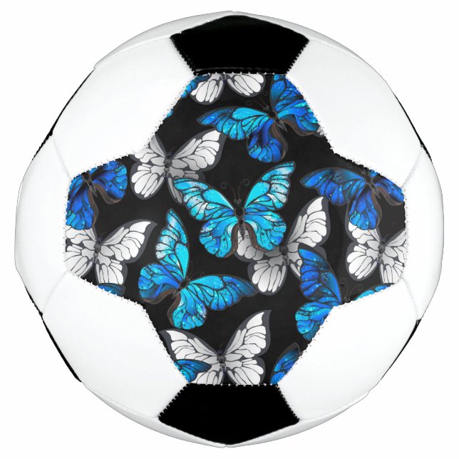 Dark Seamless Pattern with Blue Butterflies Morpho Football (Front)