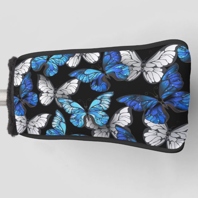 Dark Seamless Pattern with Blue Butterflies Morpho Golf Head Cover (Front)