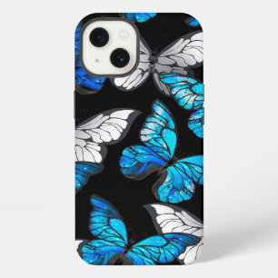 Dark Seamless Pattern with Blue Butterflies Morpho iPhone 13 Case