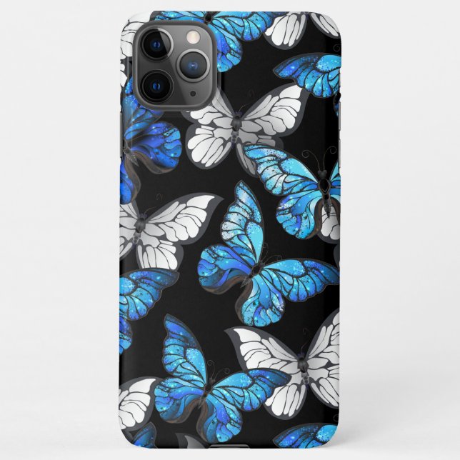 Dark Seamless Pattern with Blue Butterflies Morpho iPhone Case (Back)