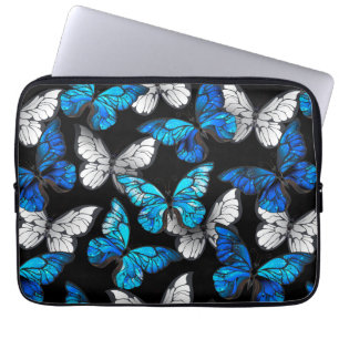 Dark Seamless Pattern with Blue Butterflies Morpho Laptop Sleeve