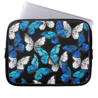 Dark Seamless Pattern with Blue Butterflies Morpho