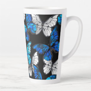 Dark Seamless Pattern with Blue Butterflies Morpho Latte Mug