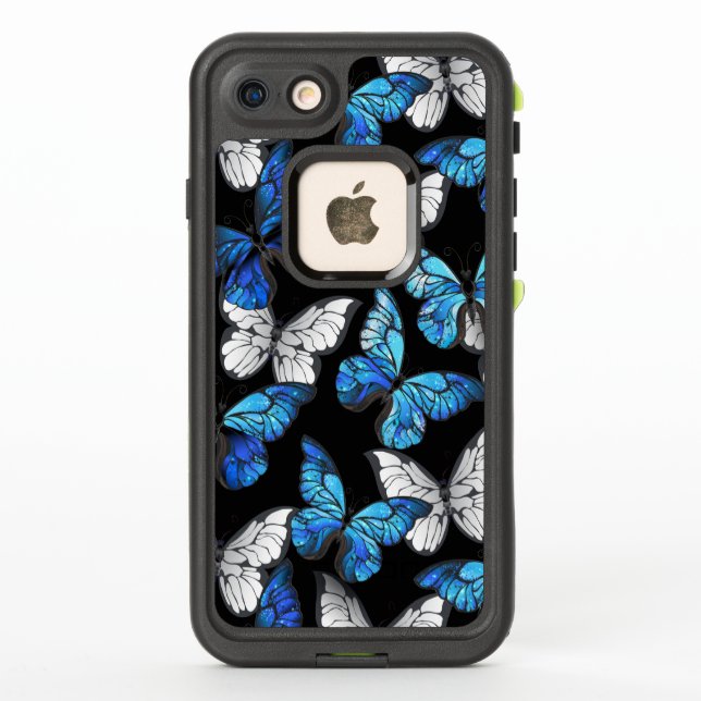 Dark Seamless Pattern with Blue Butterflies Morpho LifeProof iPhone Case (Back)