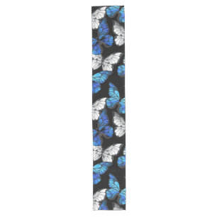 Dark Seamless Pattern with Blue Butterflies Morpho Long Table Runner